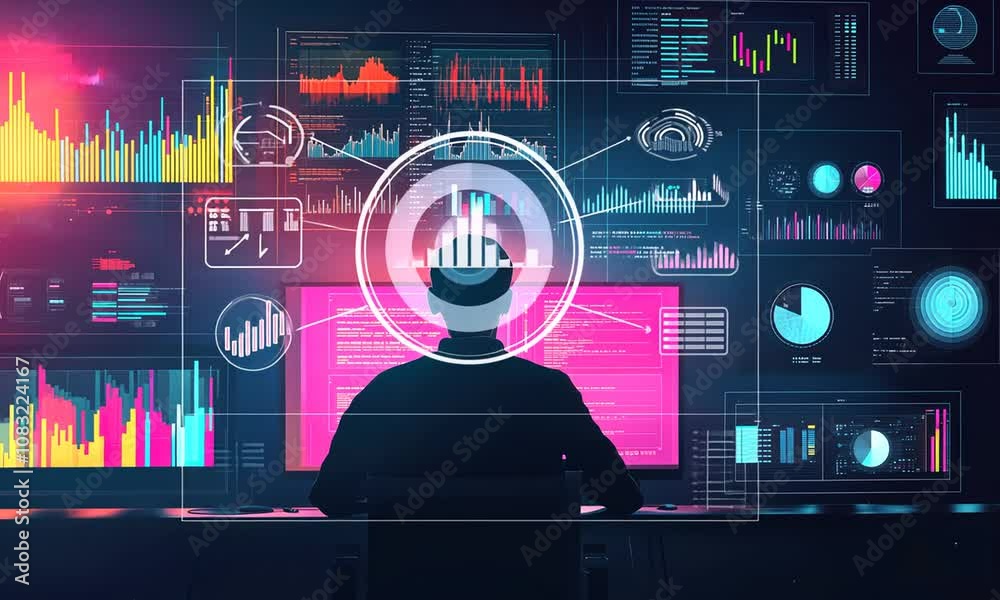 Data Analyst Analyzing Data Visualizations and Digital Dashboards in a ...