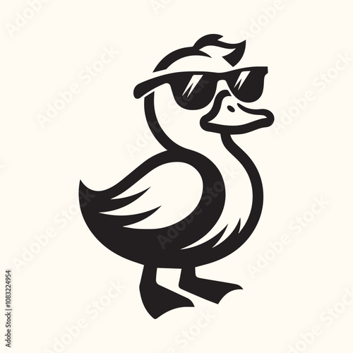 Duck With Sunglasses silhouette vector icon black and white full body