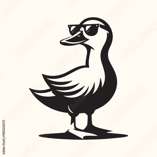 Duck With Sunglasses silhouette vector icon black and white full body