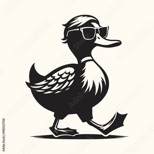 Duck With Sunglasses silhouette vector icon black and white full body