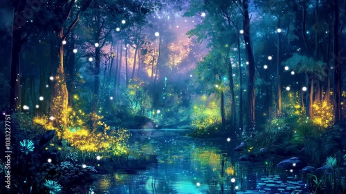 幻想的な森と光