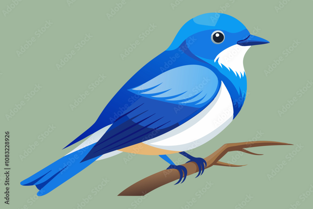 Obraz premium cute ultramarine flycatcher bird blue vector art illustration