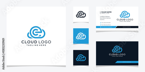 Initial EC cloud logo design icon, business card vector template