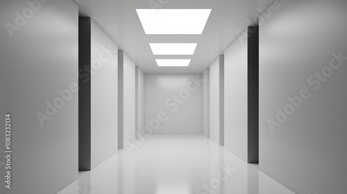 Wallpaper Mural Brightly lit modern hallway with smooth white walls and ceiling during daytime, showcasing minimalist architectural design Torontodigital.ca