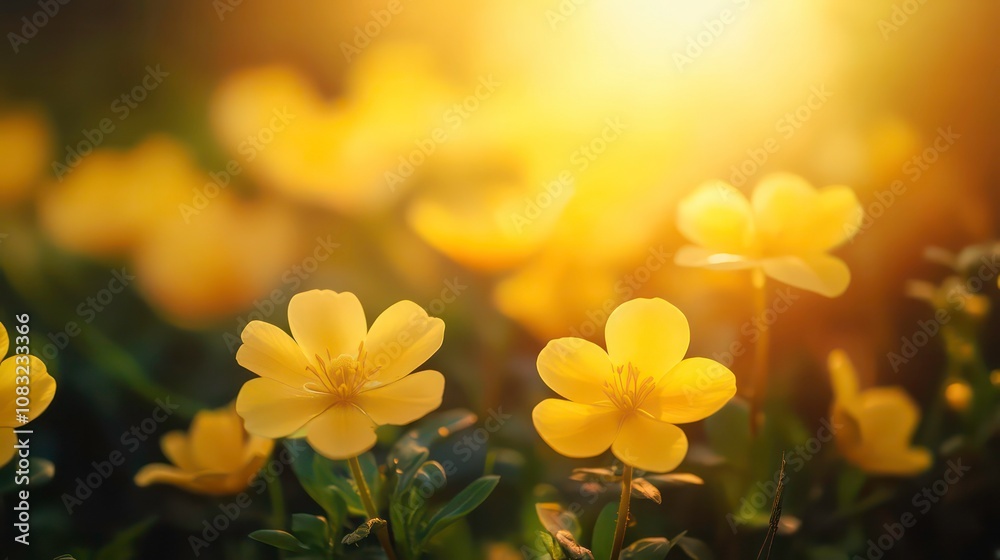 Fototapeta premium A close-up shot of vibrant yellow flowers bathed in warm sunlight.