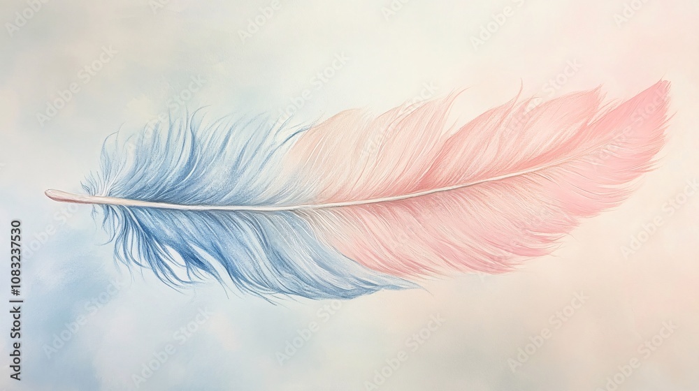 Naklejka premium Floating feather design with light pastels