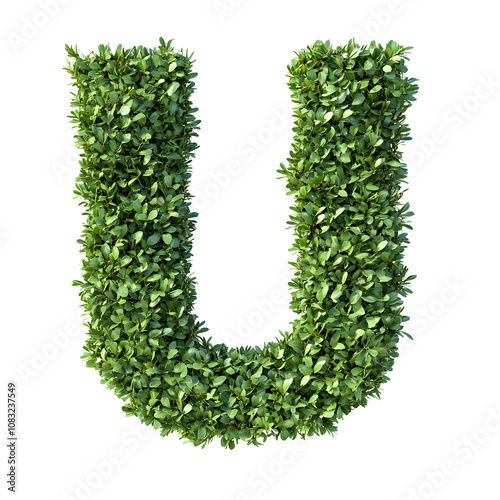A lush green letter U, formed from vibrant leaves, stands out against a transparent background. Perfect for nature-themed designs.