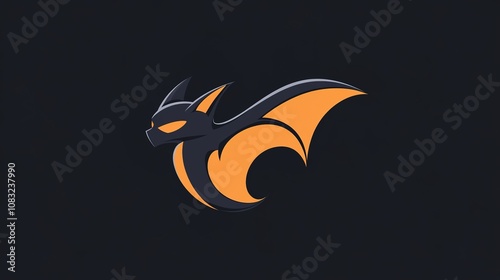 Icon of a Bat in Side Profile, Outlined with Thin Lines, No Background or Fill photo