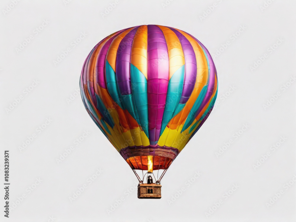 Fototapeta premium Vibrant hot-air balloon isolated on transparent background PNG for creative design projects and travel-themed visual content