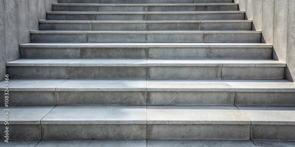 Fototapeta premium A set of concrete stairs, with a textured surface, and smooth edges, casting shadows on the steps below.