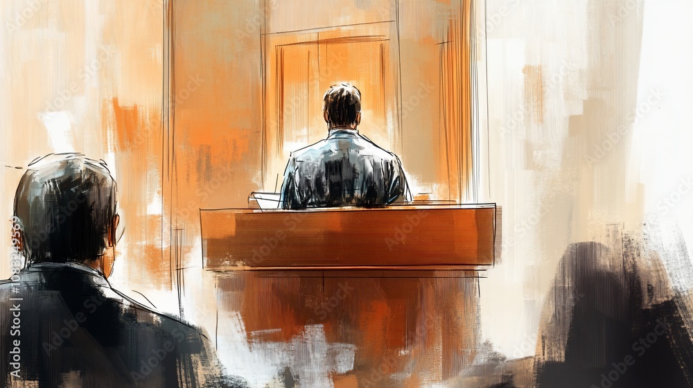 Fototapeta premium A man stands at a podium speaking to an audience.