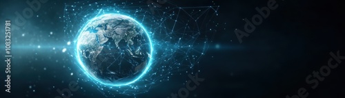 A digital representation of Earth with glowing connections.