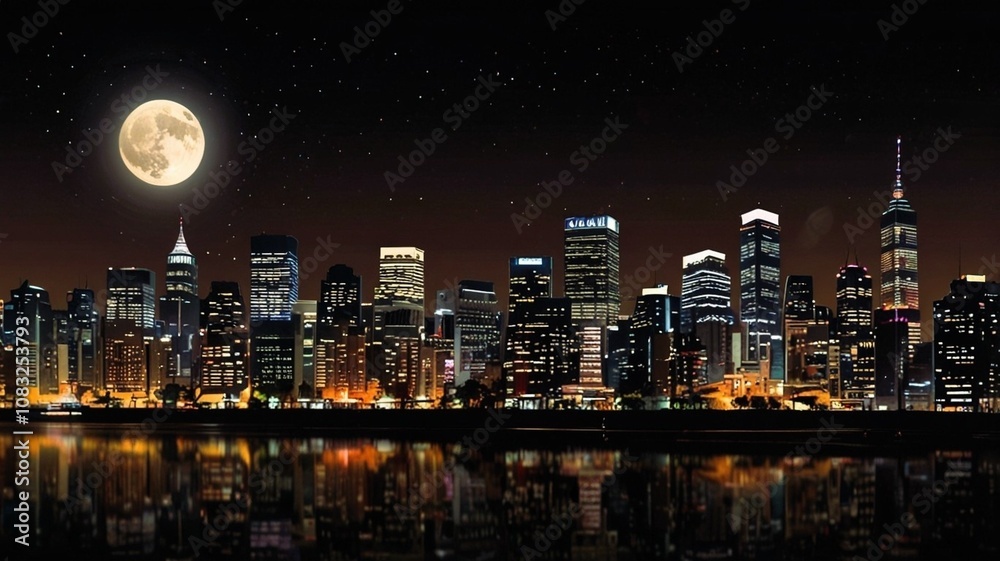 Naklejka premium cityscape view, lanscape night, city skyline at night