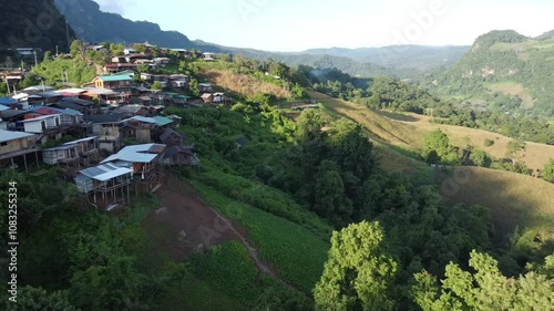 Tribal village and homestays on the cliff in northern of Thailand