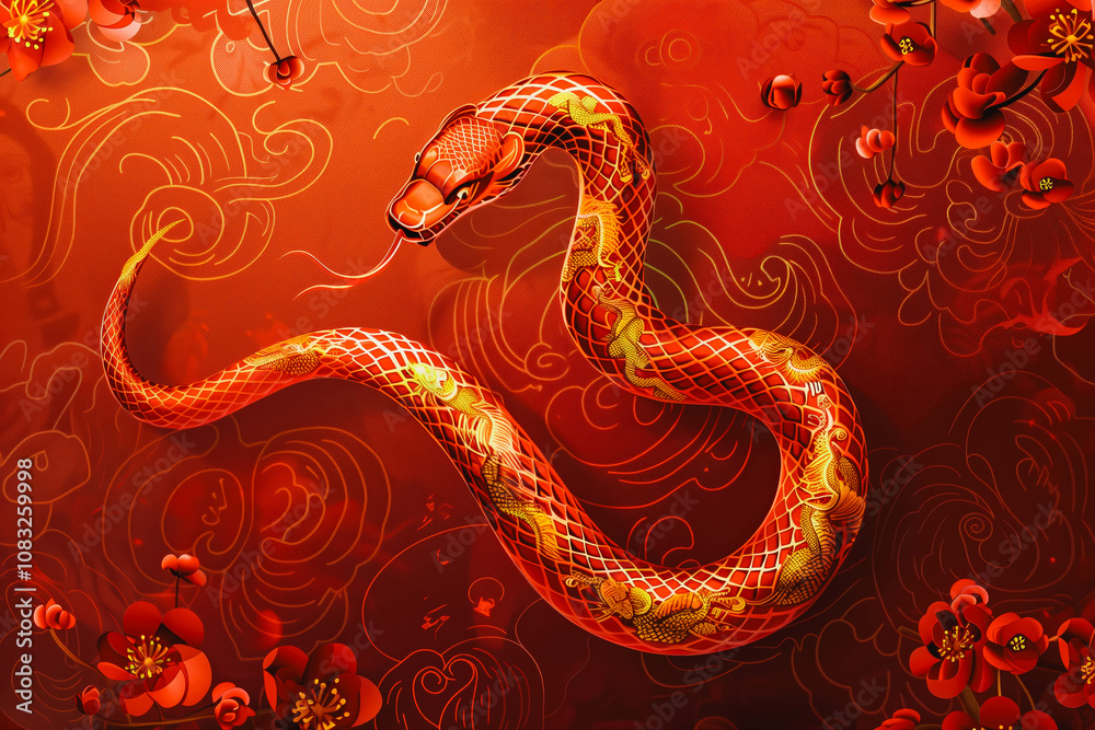 Obraz premium Happy Chinese new year 2025 Zodiac sign, year of the Snake