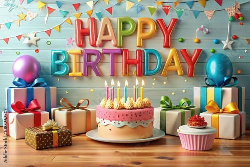 a birthday cake with a bunch of colorful letters that say happy birthday