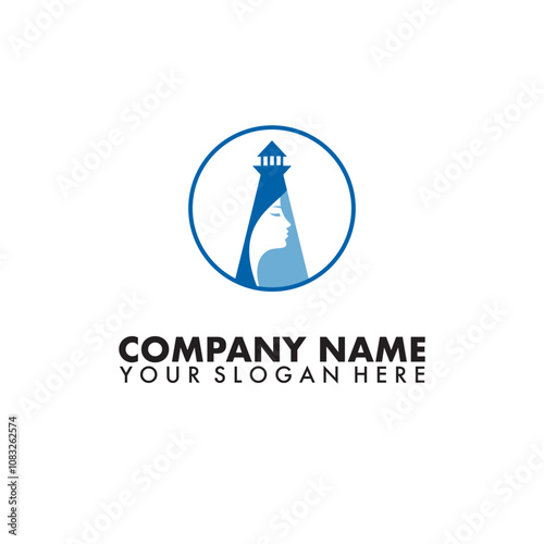 Lighthouse and beautiful young women logo vector