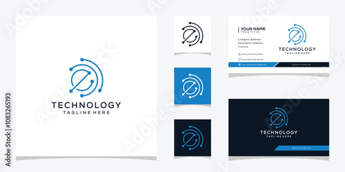 Monogram letter E digital technology logo design icon, business card vector template