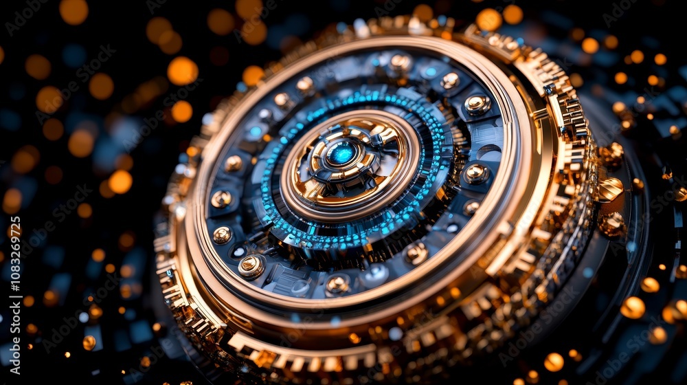 Fototapeta premium Futuristic Technology Design Abstract Gear Mechanism with Glowing Blue Core