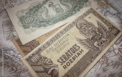 old Indonesian banknotes one hundred rupiah 1943. photo