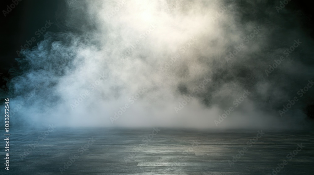 Naklejka premium Ethereal Mist and Fog on Dark Surface Creating Mysterious Atmosphere for Creative Projects, Photography, Backgrounds, and Cinematic Scenes