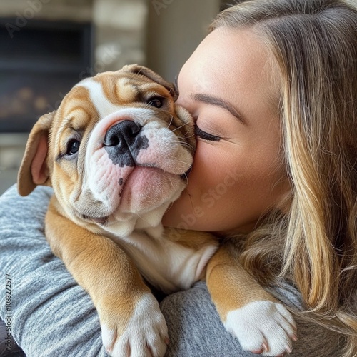 A bulldog puppy lovingly licks4
