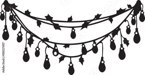 Silhouette of Christmas lights draped black flat icons