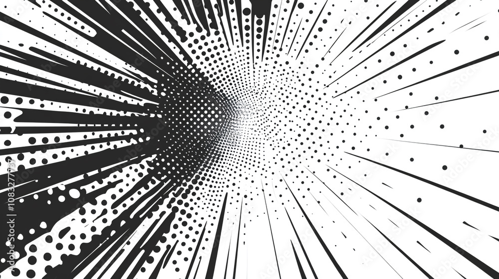 Obraz premium Bold black and white abstract design with dynamic lines and dots radiating outward