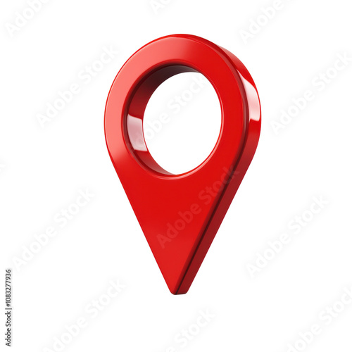 Glossy red location pin icon on a transparent background