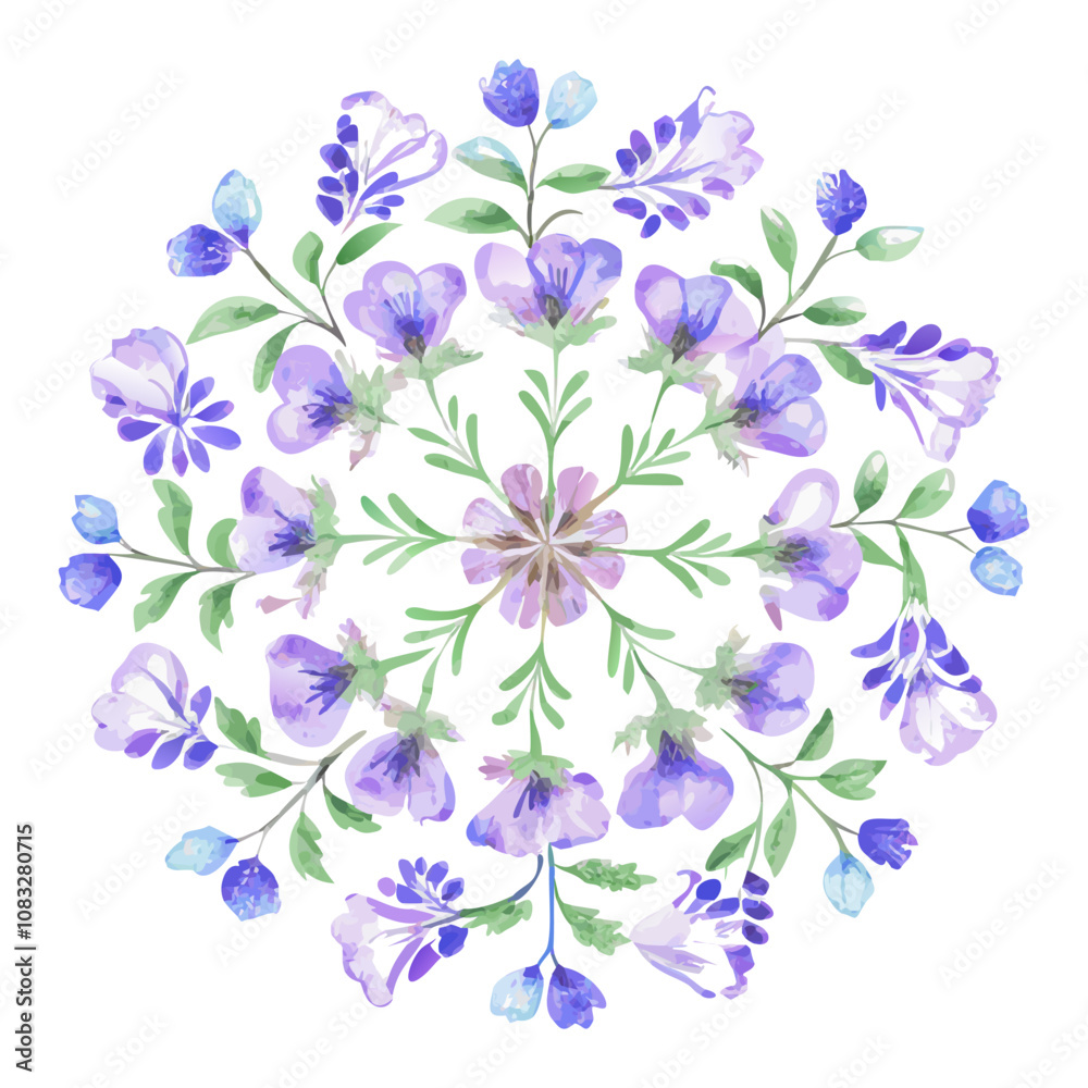 Fototapeta premium Watercolour Seamless Purple Flower Pattern Vector Illustration
