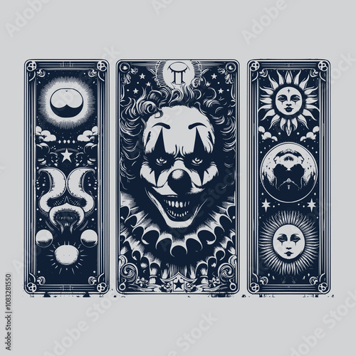sinister clown tarot card design