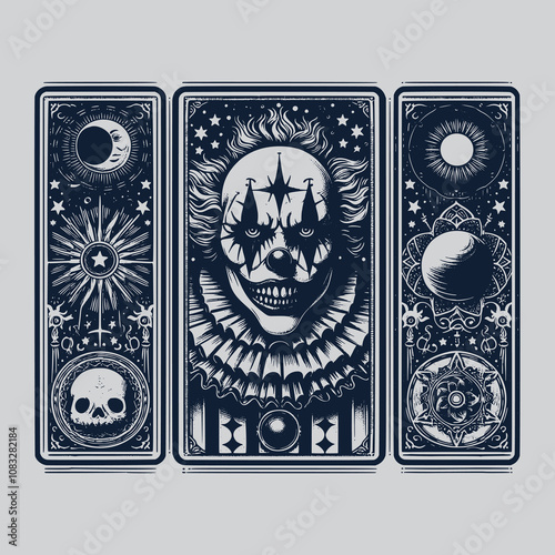 retro clown tarot playing card