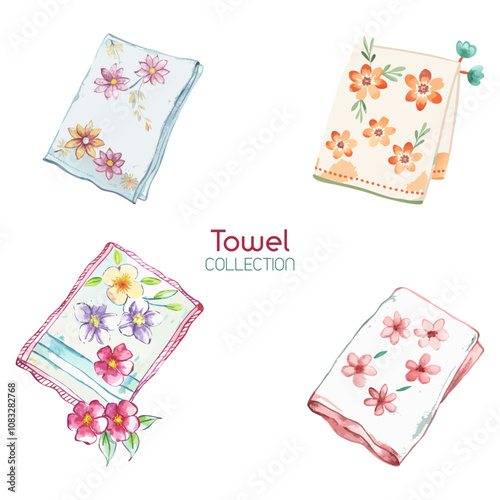 Hand Draw Watercolour Towel With Floral Pattern Vector Design