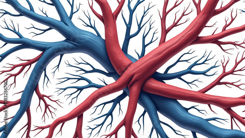 Realistic Human Veins Fragment on a White Background – High Detail Anatomy Illustration