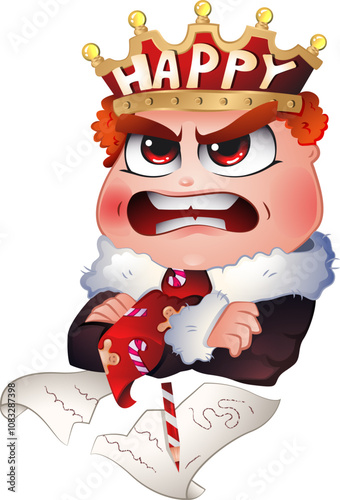 Angry Christmas character expressing dissatisfaction and anger with Christmas crown. Set of holiday emotions