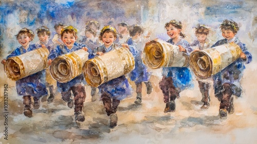 Joyful Dance with Torah Scrolls during Celebration