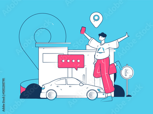 Flat vector concept operation hand drawn illustration of people taking a taxi
