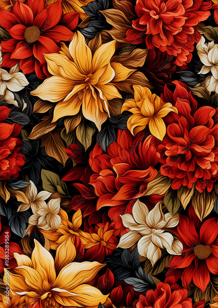 Fototapeta premium Christmas Floral Botanical Pattern with Festive Poinsettia - Winter Garden Wallpaper for Holiday Decor, Textiles, Gift Wrapping Paper