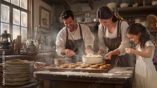 Family Cooking Together for Hanukkah Celebration photo