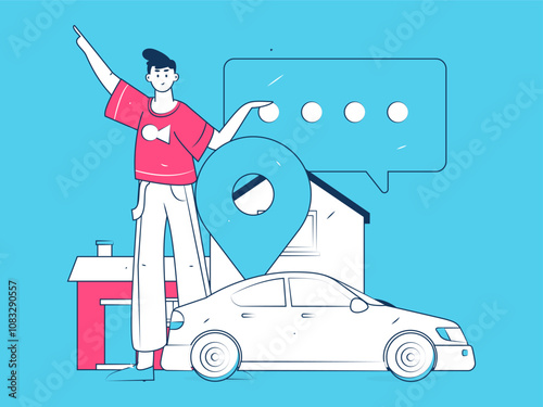 Flat vector concept operation hand drawn illustration of people taking a taxi
