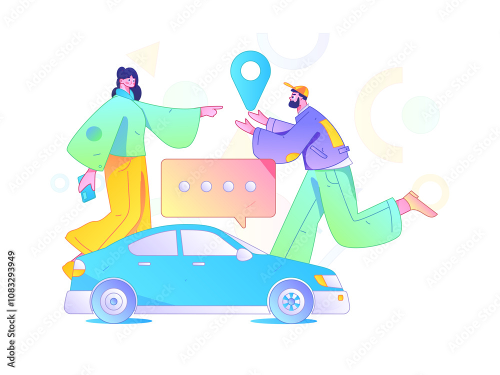 Fototapeta premium Flat vector concept operation hand drawn illustration of people taking a taxi 