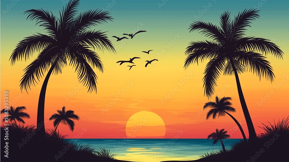 Fototapeta premium 南国の夕方と夕日