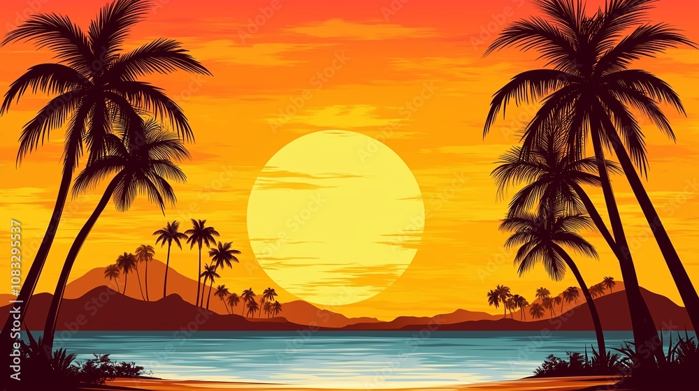 Obraz premium 南国の夕方と夕日