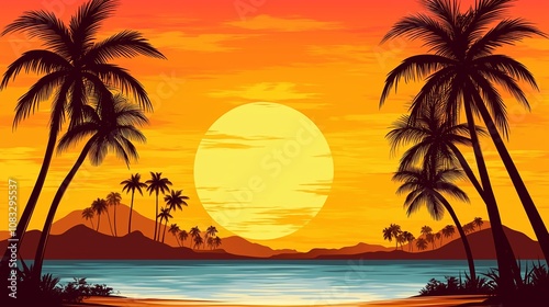 南国の夕方と夕日