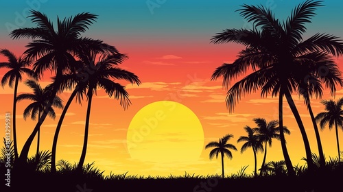 南国の夕方と夕日