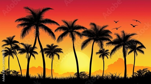 南国の夕方と夕日