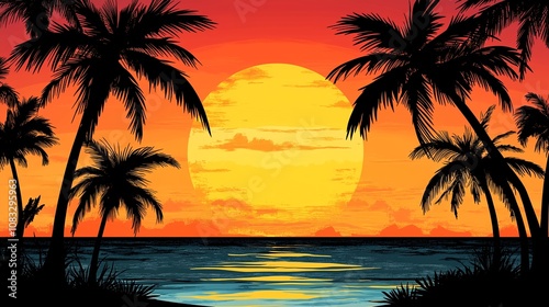 南国の夕方と夕日