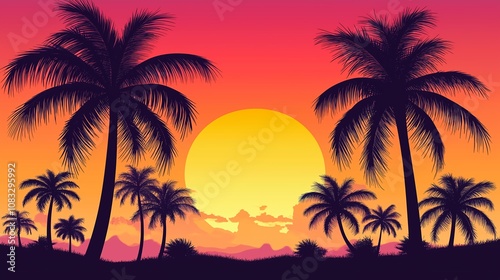 南国の夕方と夕日