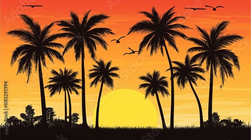 南国の夕方と夕日