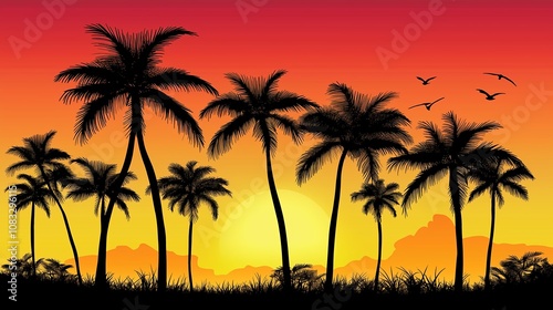 南国の夕方と夕日